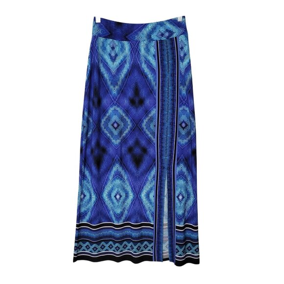 Chico's Dresses & Skirts - Chicos Geometric Pattern Maxi Skirt Womens Size 0 Blue Side Slit Boho Festival